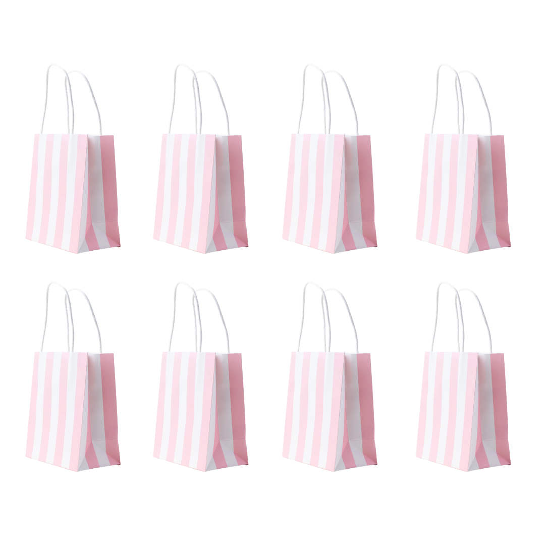 set of 8 pink stripe gift bags