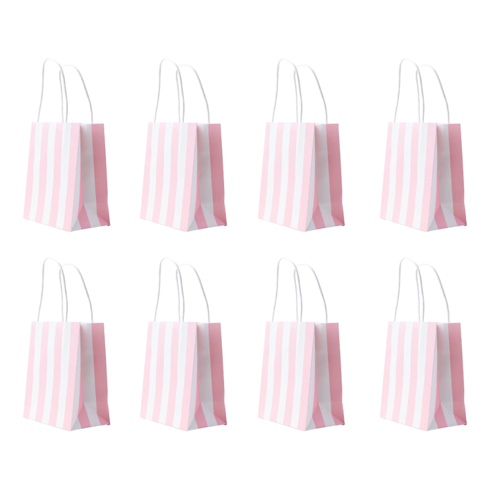 set of 8 pink stripe gift bags