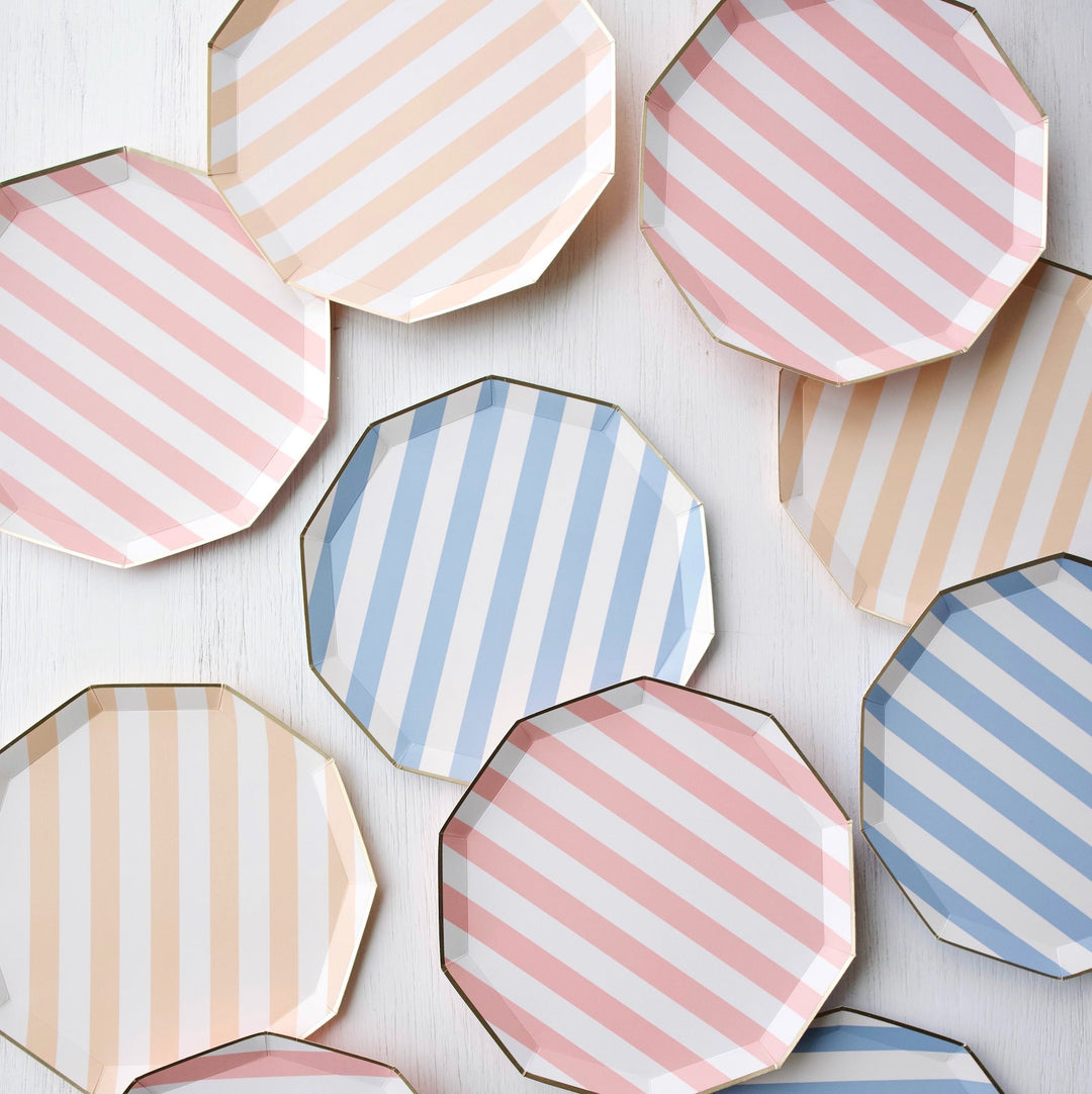 SWEET PEACH SIGNATURE CABANA STRIPE PLATES Bonjour Fete Plates Bonjour Fete - Party Supplies