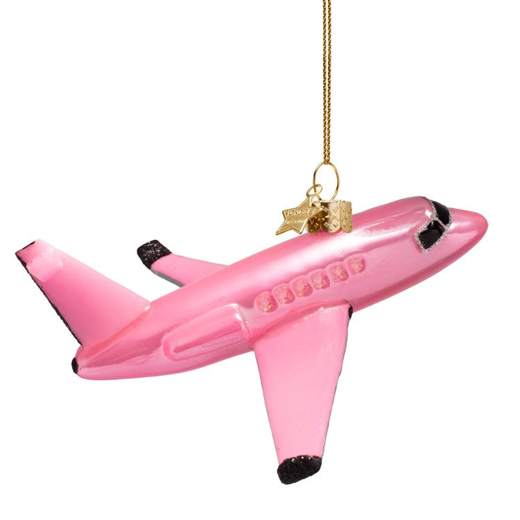 PINK AIRPLANE GLASS ORNAMENT Vondels PINK AIRPLANE GLASS ORNAMENT Bonjour Fete - Party Supplies