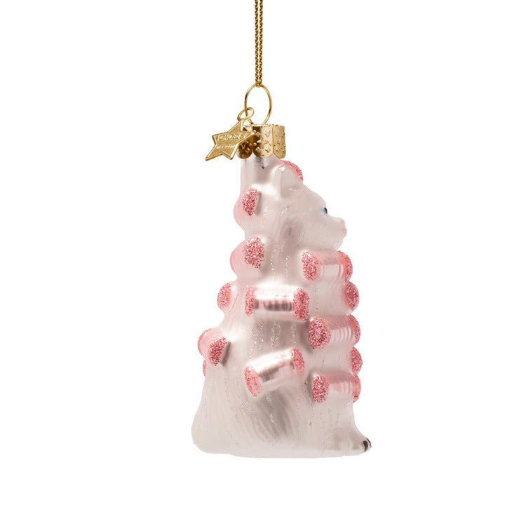 PINK CAT WITH CURLERS GLASS ORNAMENT Vondels PINK CAT WITH CURLERS GLASS ORNAMENT Bonjour Fete - Party Supplies