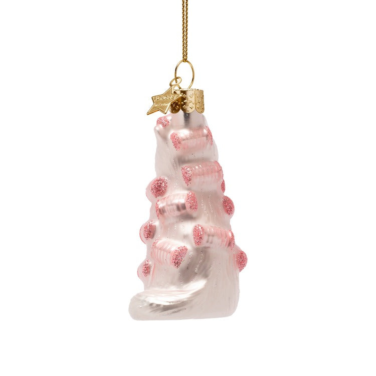PINK CAT WITH CURLERS GLASS ORNAMENT Vondels PINK CAT WITH CURLERS GLASS ORNAMENT Bonjour Fete - Party Supplies