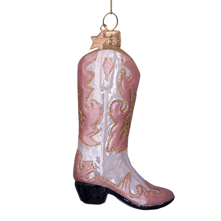 PINK COWBOY BOOT GLASS ORNAMENT Vondels Bonjour Fete - Party Supplies