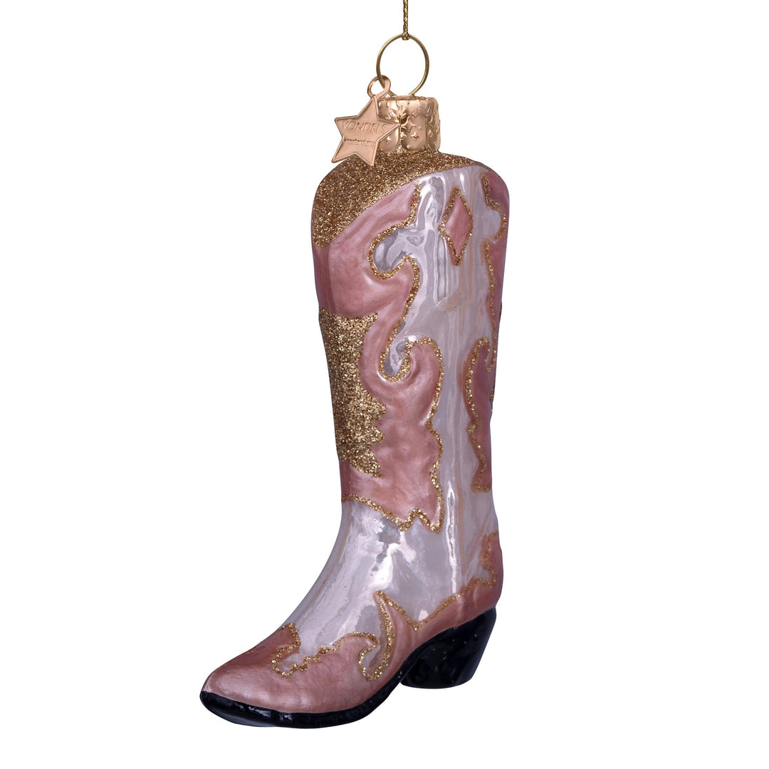 PINK COWBOY BOOT GLASS ORNAMENT Vondels Bonjour Fete - Party Supplies