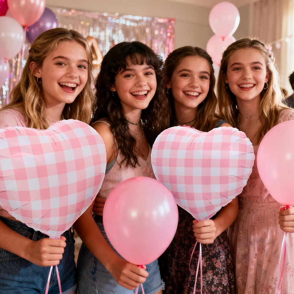 PINK GINGHAM HEART SHAPED BALLOON Amazon PINK GINGHAM HEART SHAPED BALLOON Bonjour Fete - Party Supplies