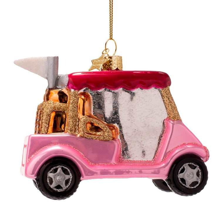 PINK GOLF CART GLASS ORNAMENT Vondels PINK GOLF CART GLASS ORNAMENT Bonjour Fete - Party Supplies