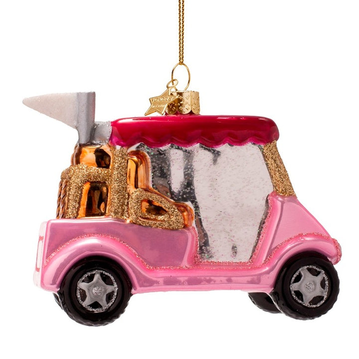 PINK GOLF CART GLASS ORNAMENT Vondels PINK GOLF CART GLASS ORNAMENT Bonjour Fete - Party Supplies