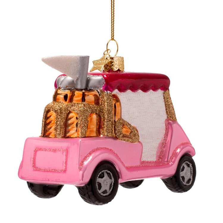PINK GOLF CART GLASS ORNAMENT Vondels PINK GOLF CART GLASS ORNAMENT Bonjour Fete - Party Supplies
