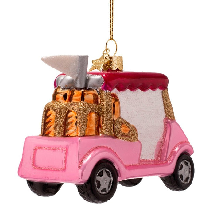 PINK GOLF CART GLASS ORNAMENT Vondels PINK GOLF CART GLASS ORNAMENT Bonjour Fete - Party Supplies