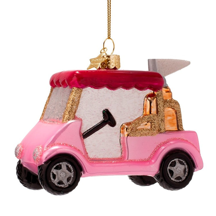 PINK GOLF CART GLASS ORNAMENT Vondels PINK GOLF CART GLASS ORNAMENT Bonjour Fete - Party Supplies