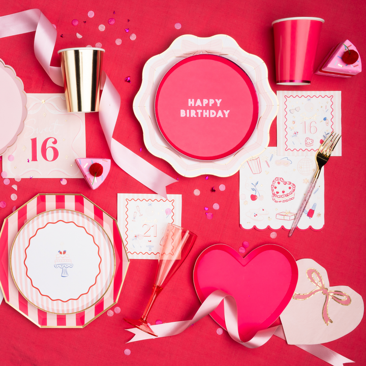 HAUTE PINK HEART SHAPED PLATES Bonjour Fete Plates HAUTE PINK HEART SHAPED PLATES Bonjour Fete - Party Supplies