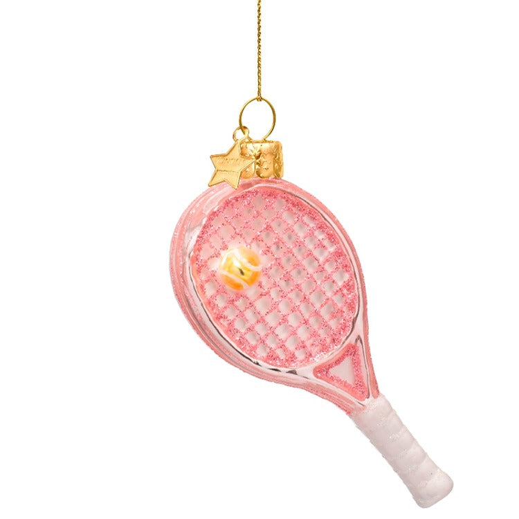 PINK TENNIS RACKET GLASS ORNAMENT Vondels PINK TENNIS RACKET GLASS ORNAMENT Bonjour Fete - Party Supplies