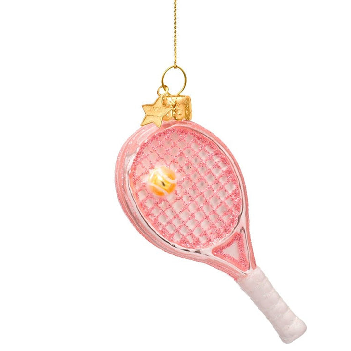 PINK TENNIS RACKET GLASS ORNAMENT Vondels PINK TENNIS RACKET GLASS ORNAMENT Bonjour Fete - Party Supplies