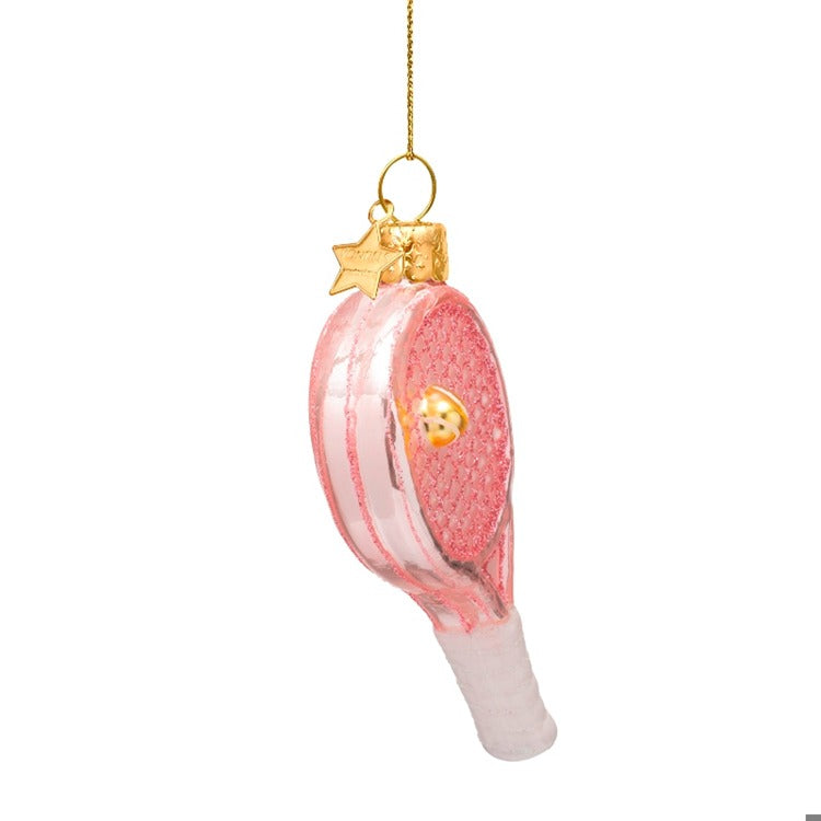 PINK TENNIS RACKET GLASS ORNAMENT Vondels PINK TENNIS RACKET GLASS ORNAMENT Bonjour Fete - Party Supplies