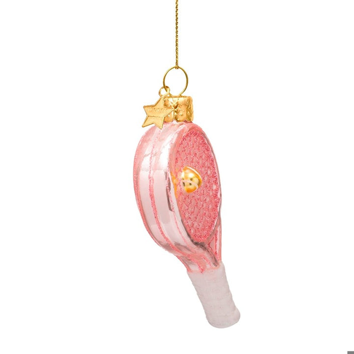 PINK TENNIS RACKET GLASS ORNAMENT Vondels PINK TENNIS RACKET GLASS ORNAMENT Bonjour Fete - Party Supplies