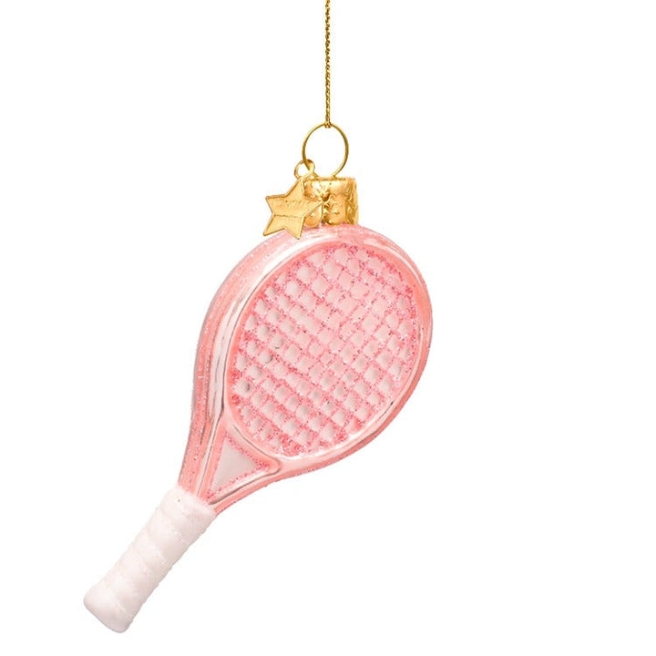 PINK TENNIS RACKET GLASS ORNAMENT Vondels PINK TENNIS RACKET GLASS ORNAMENT Bonjour Fete - Party Supplies