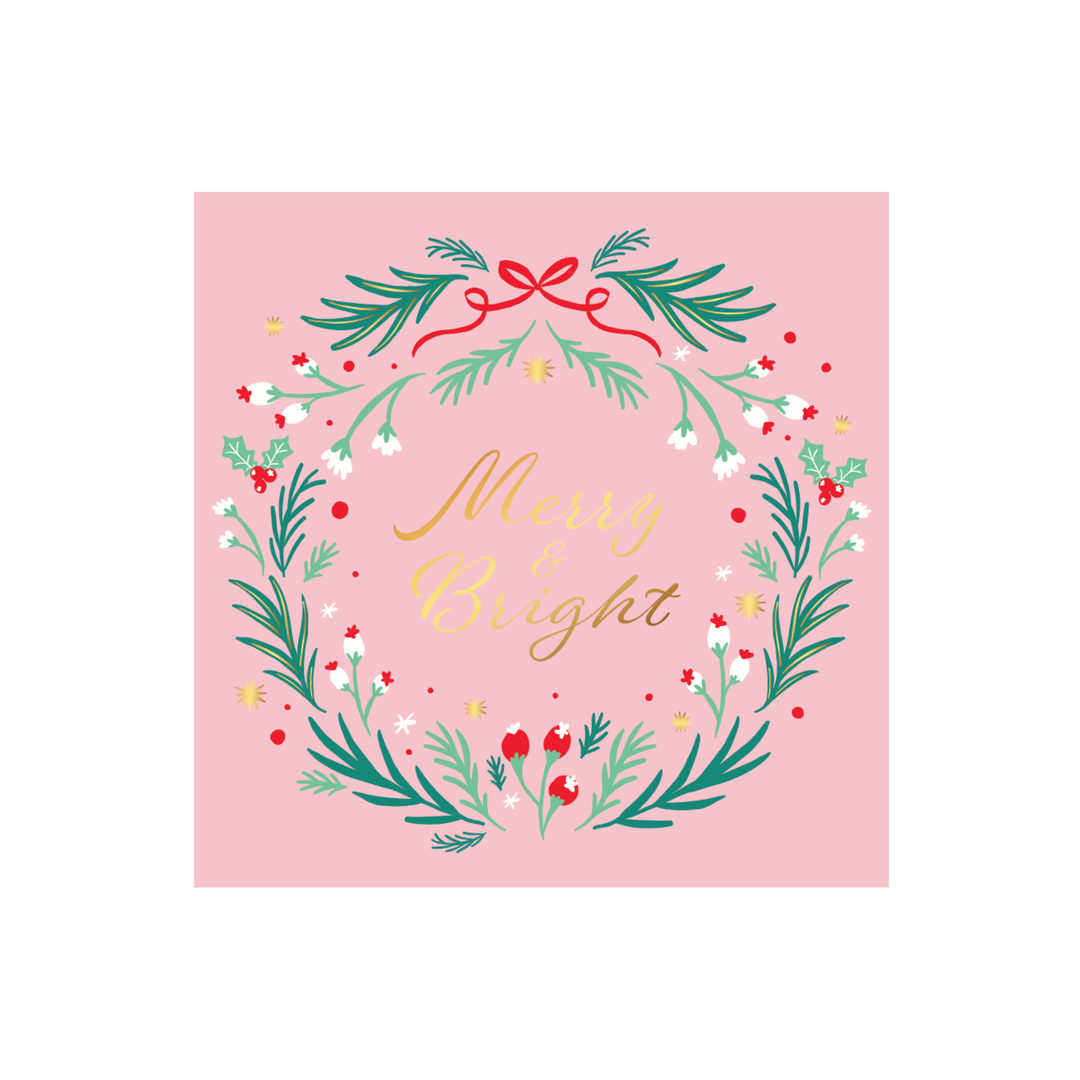 PINK CHRISTMAS WREATH LARGE NAPKINS Bonjour Fete Napkins PINK CHRISTMAS WREATH LARGE NAPKINS Bonjour Fete - Party Supplies