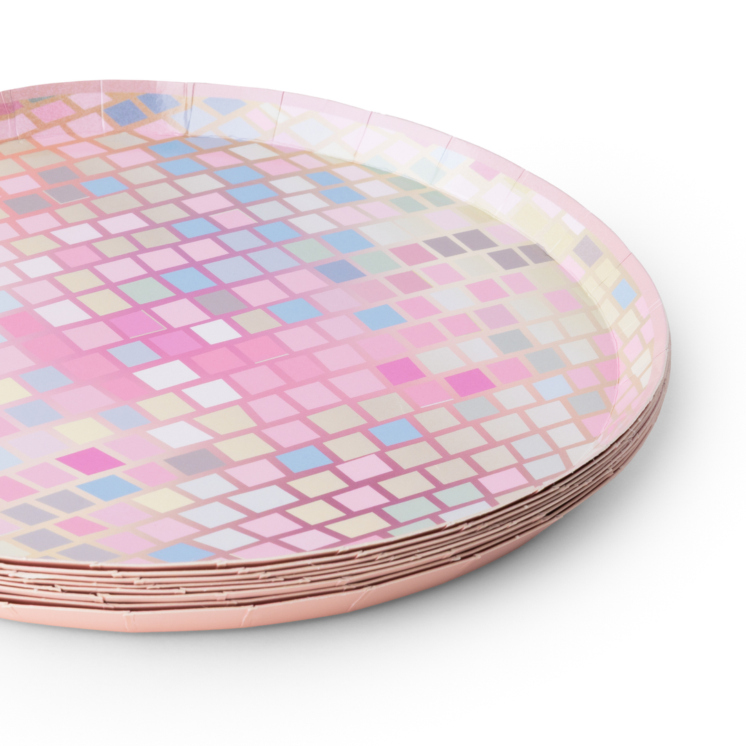 PINK DISCO BALL PLATES Bonjour Fete Plates PINK DISCO BALL PLATES Bonjour Fete - Party Supplies