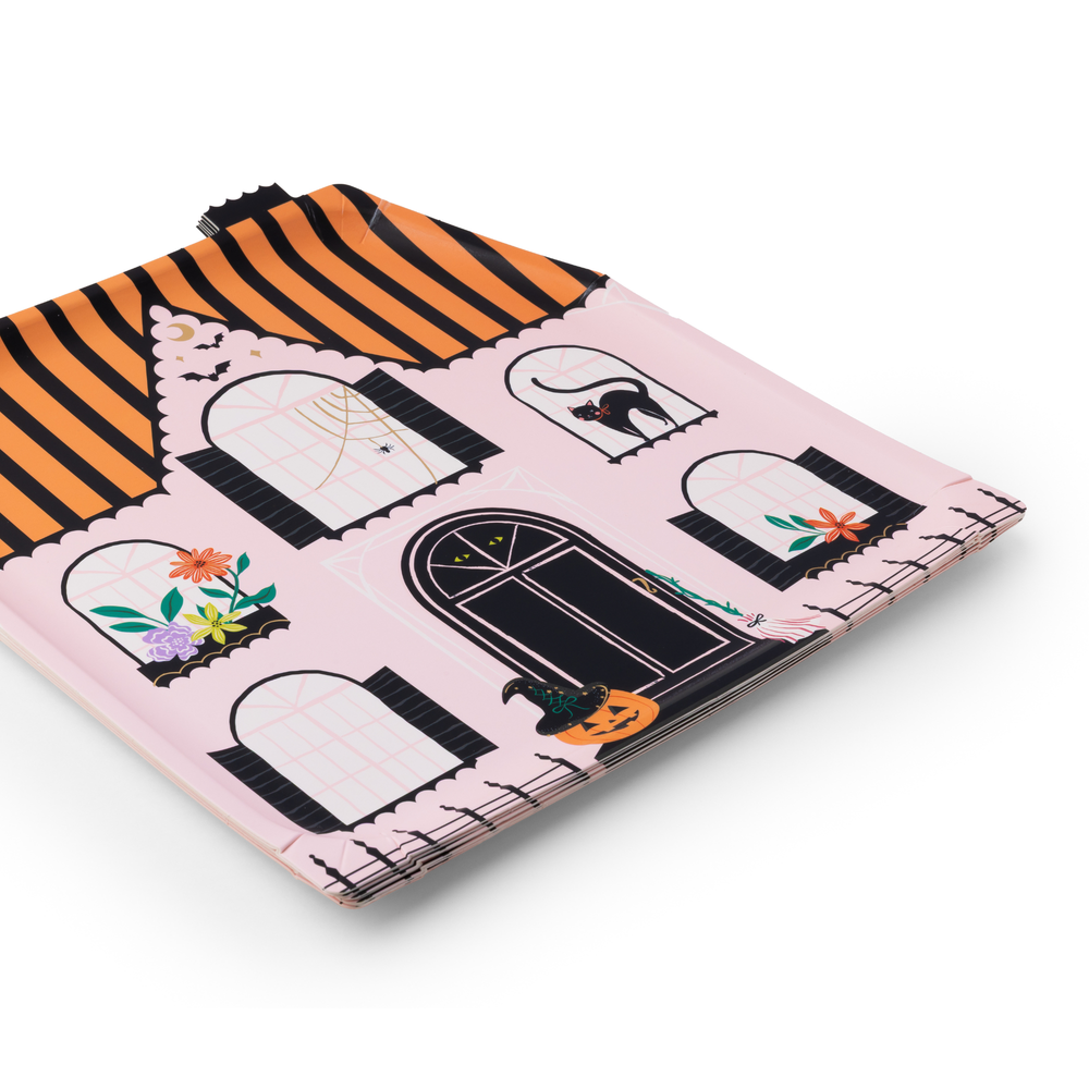 PINK HAUNTED HOUSE LARGE PLATES Bonjour Fete Plates PINK HAUNTED HOUSE LARGE PLATES Bonjour Fete - Party Supplies