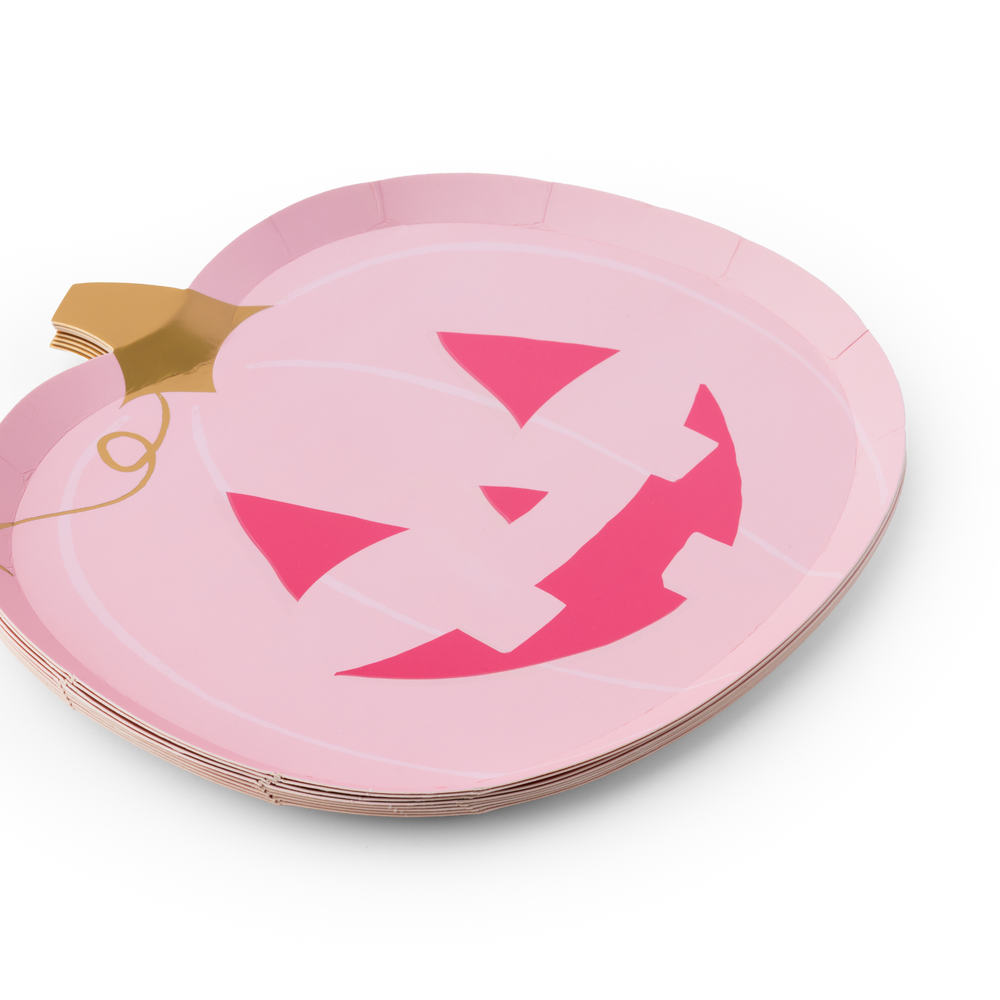PINK JACK-O-LANTERN SMALL PLATES Bonjour Fete Plates PINK JACK-O-LANTERN SMALL PLATES Bonjour Fete - Party Supplies