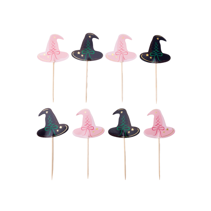 PINK & BLACK WITCH HAT CUPCAKE TOPPERS Bonjour Fete Cake Topper PINK & BLACK WITCH HAT CUPCAKE TOPPERS Bonjour Fete - Party Supplies