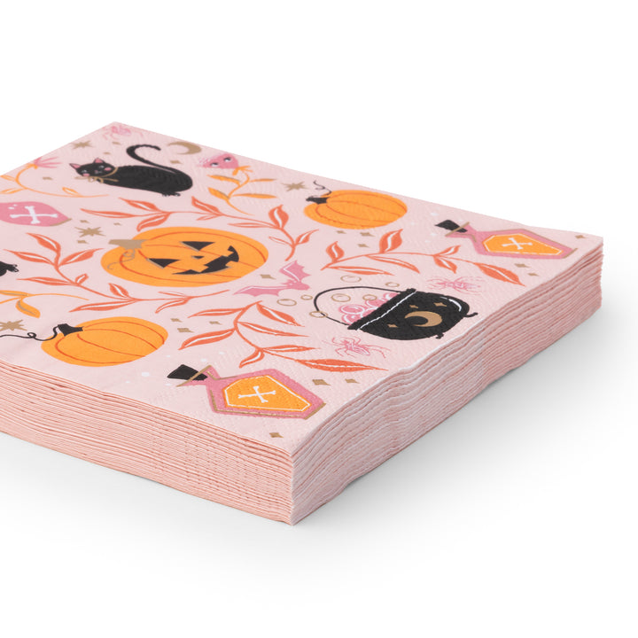 PINK JACK-O-LANTERN LARGE NAPKINS Bonjour Fete Napkins PINK JACK-O-LANTERN LARGE NAPKINS Bonjour Fete - Party Supplies