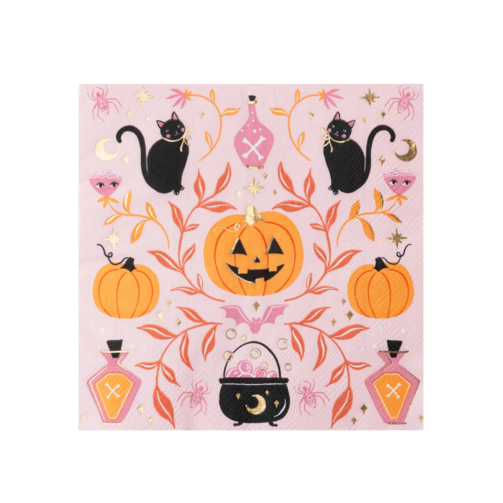PINK JACK-O-LANTERN LARGE NAPKINS Bonjour Fete Napkins PINK JACK-O-LANTERN LARGE NAPKINS Bonjour Fete - Party Supplies