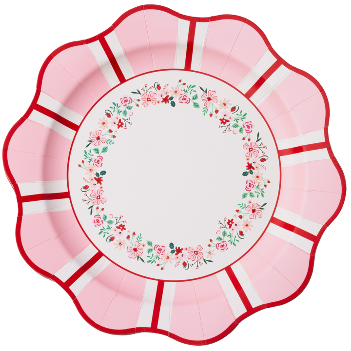 PINK & RED FLORAL DINNER PLATES Bonjour Fete Plates PINK & RED FLORAL DINNER PLATES Bonjour Fete - Party Supplies