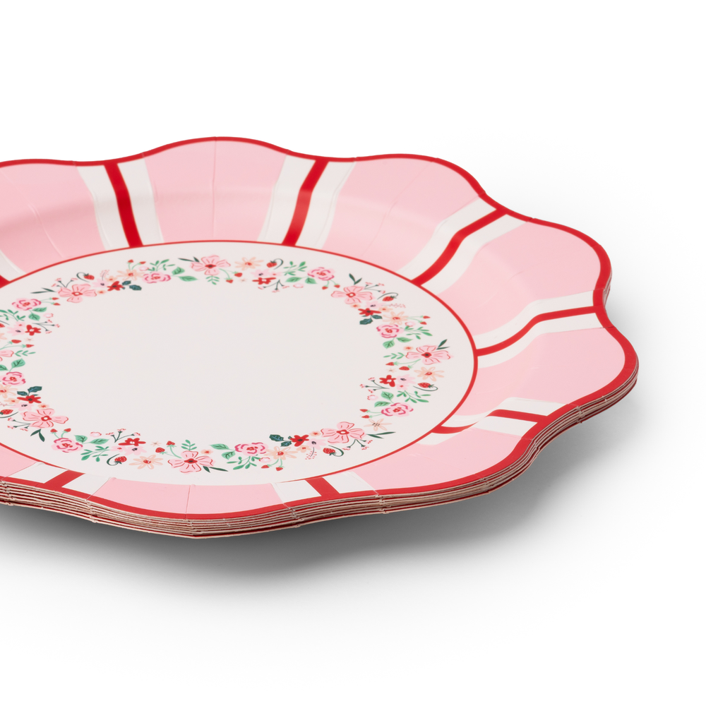 PINK & RED FLORAL DINNER PLATES Bonjour Fete Plates PINK & RED FLORAL DINNER PLATES Bonjour Fete - Party Supplies