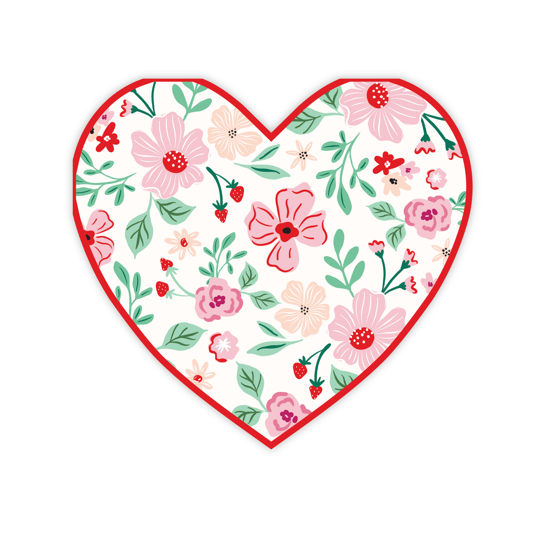PINK & RED FLORAL HEART LARGE NAPKINS Bonjour Fete Napkins PINK & RED FLORAL HEART LARGE NAPKINS Bonjour Fete - Party Supplies