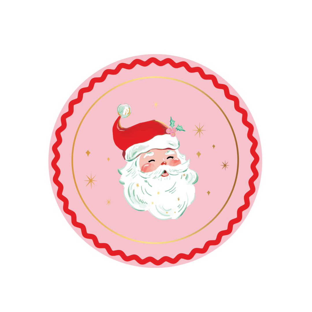 PINK & RED JOLLY SANTA SMALL PLATES Bonjour Fete Plates PINK & RED JOLLY SANTA SMALL PLATES Bonjour Fete - Party Supplies