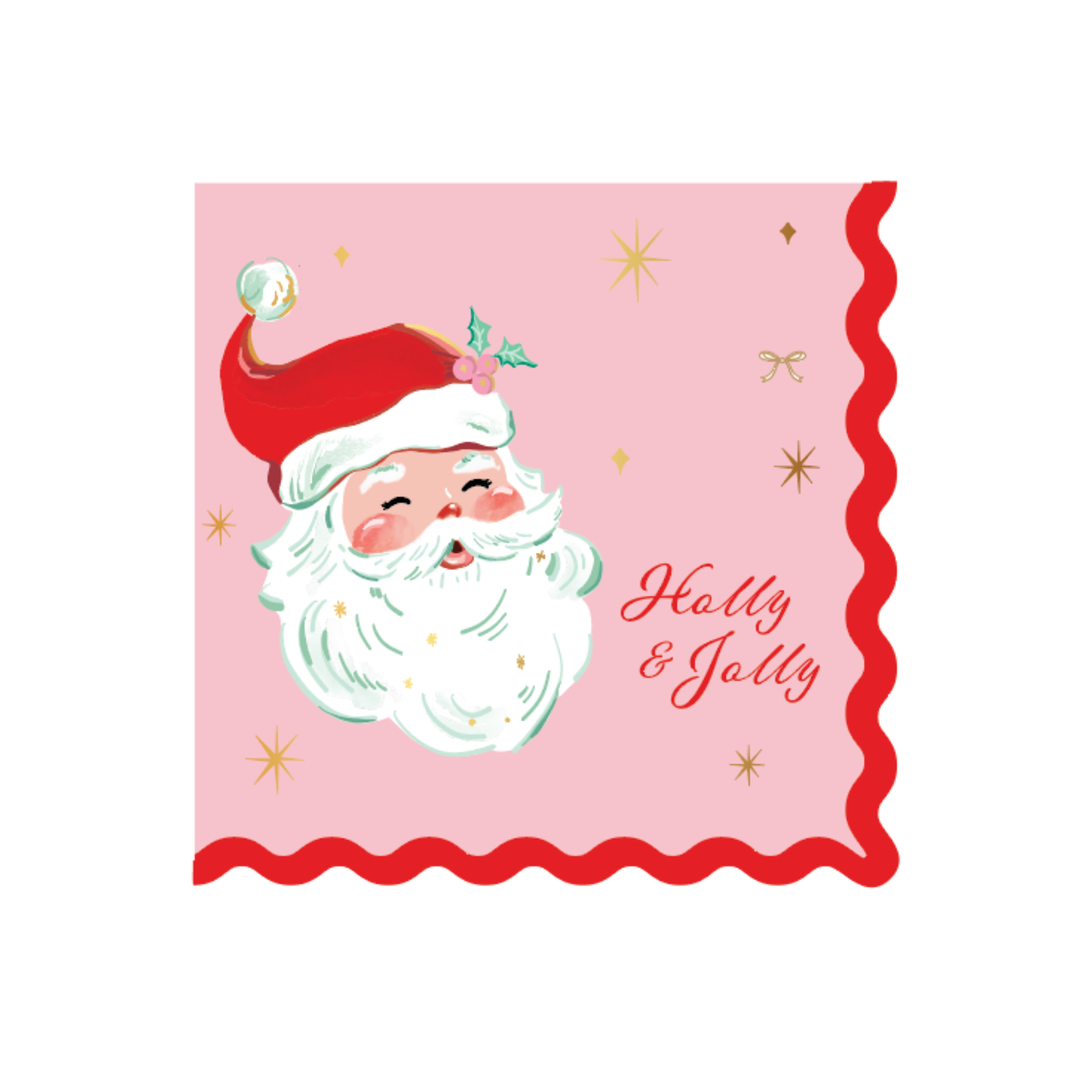 PINK & RED SANTA LARGE NAPKINS Bonjour Fete Napkins PINK & RED SANTA LARGE NAPKINS Bonjour Fete - Party Supplies