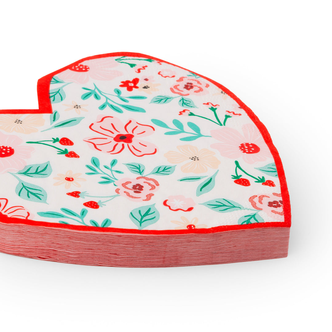 PINK & RED FLORAL HEART LARGE NAPKINS Bonjour Fete Napkins Valentine's Day Pink & Red Floral Heart Napkins - 20 Count Bonjour Fete - Party Supplies
