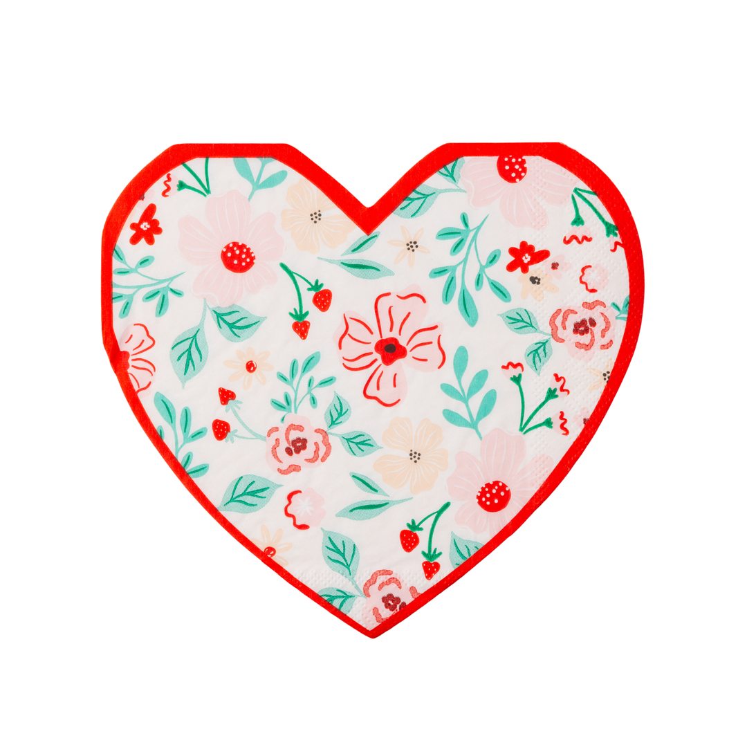 PINK & RED FLORAL HEART LARGE NAPKINS Bonjour Fete Napkins Valentine's Day Pink & Red Floral Heart Napkins - 20 Count Bonjour Fete - Party Supplies