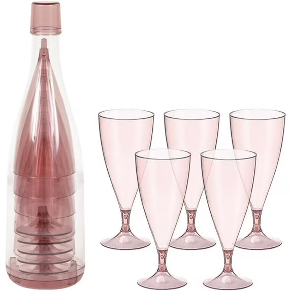 PINK & GOLD PLASTIC CHAMPAGNE GLASSES IN STORAGE BOTTLE Unique Drinkware & Bar PINK & GOLD PLASTIC CHAMPAGNE GLASSES IN STORAGE BOTTLE Bonjour Fete - Party Supplies