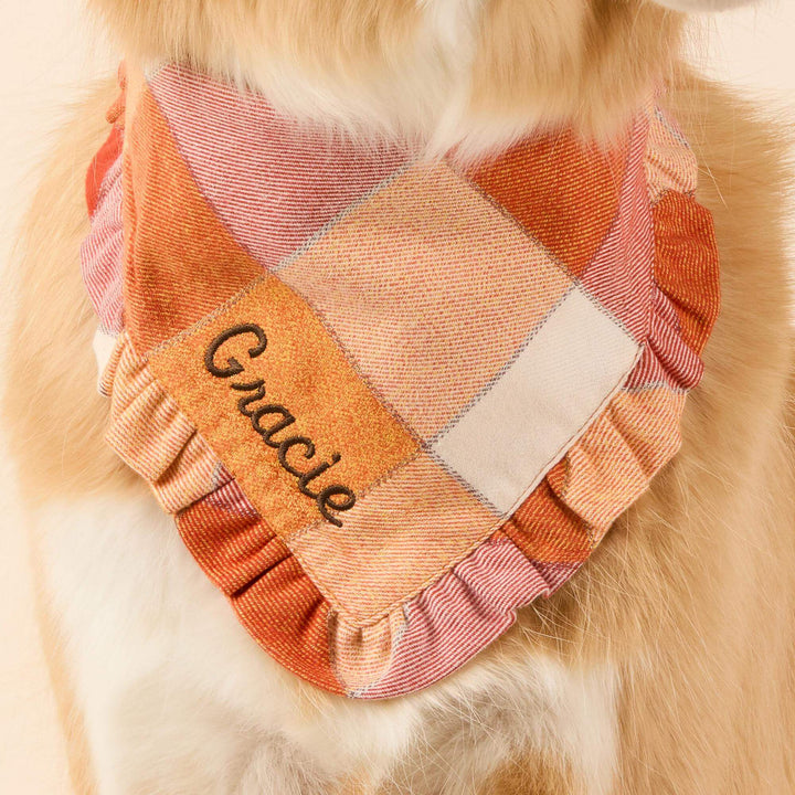 Pumpkin Spice Plaid Flannel Ruffled Dog Bandana