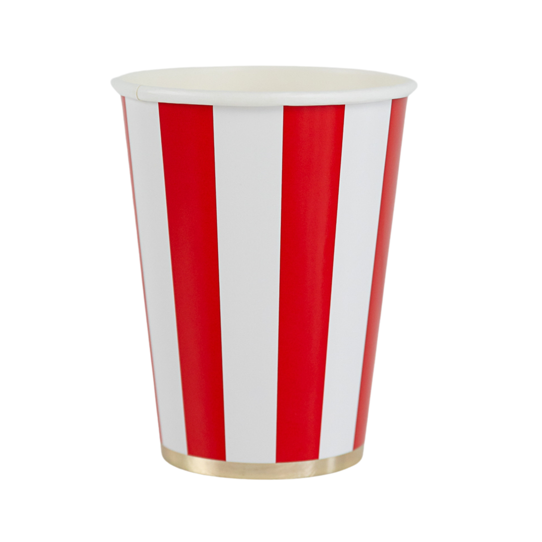 CHERRY RED CABANA STRIPE CUPS Bonjour Fete Cups Bonjour Fete - Party Supplies