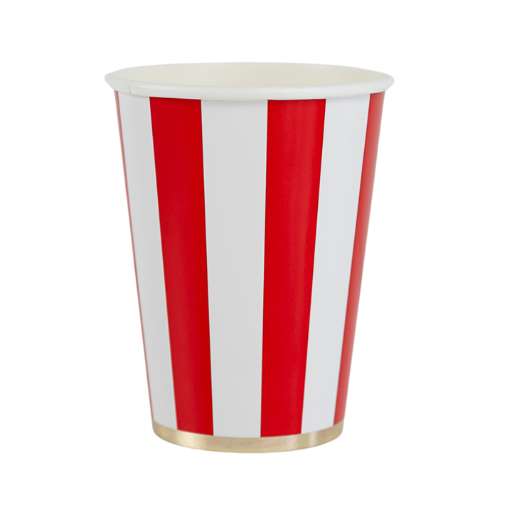 CHERRY RED CABANA STRIPE CUPS Bonjour Fete Cups Bonjour Fete - Party Supplies