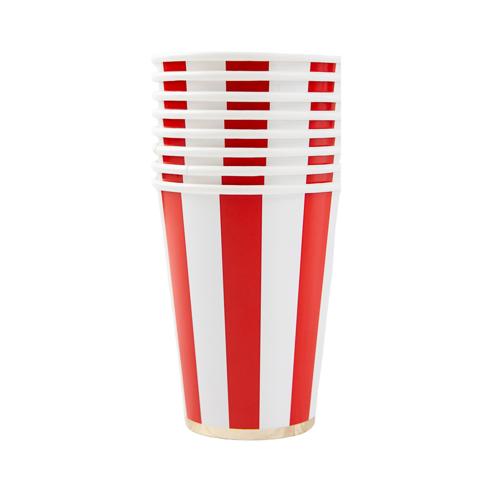 CHERRY RED CABANA STRIPE CUPS Bonjour Fete Cups Bonjour Fete - Party Supplies