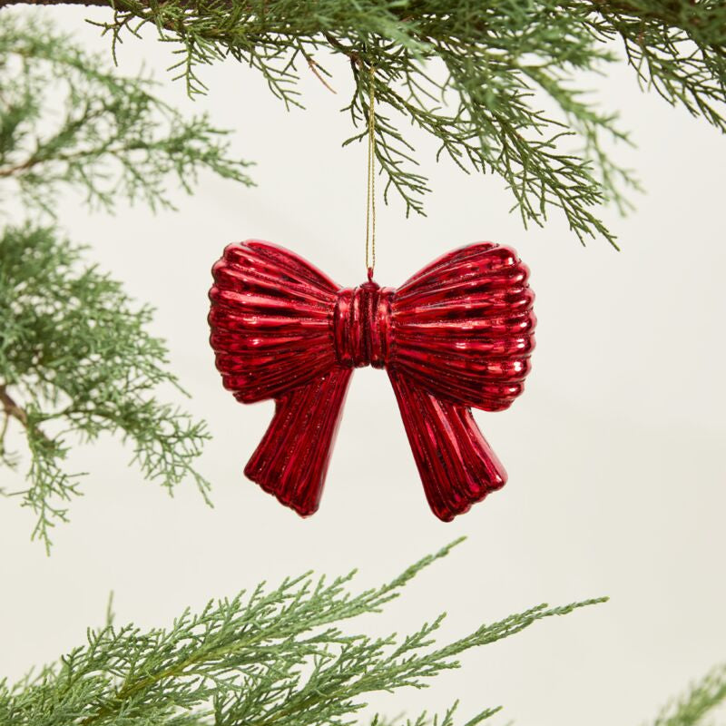 RED BOW GLASS ORNAMENT Accent Decor RED BOW GLASS ORNAMENT Bonjour Fete - Party Supplies