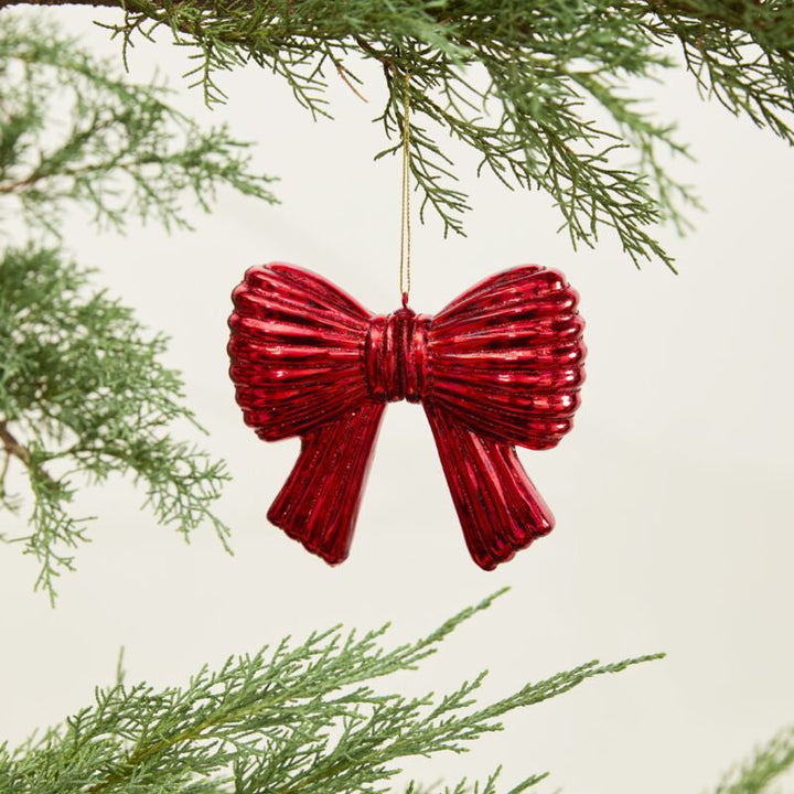 RED BOW GLASS ORNAMENT Accent Decor RED BOW GLASS ORNAMENT Bonjour Fete - Party Supplies