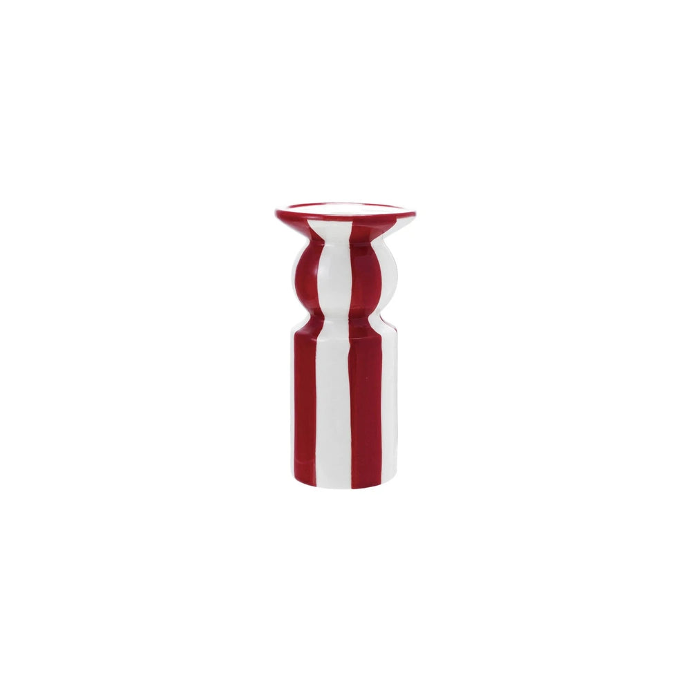 RED & WHITE STRIPE CERAMIC CANDLE HOLDER Creative Co-op RED & WHITE STRIPE CERAMIC CANDLE HOLDER Bonjour Fete - Party Supplies