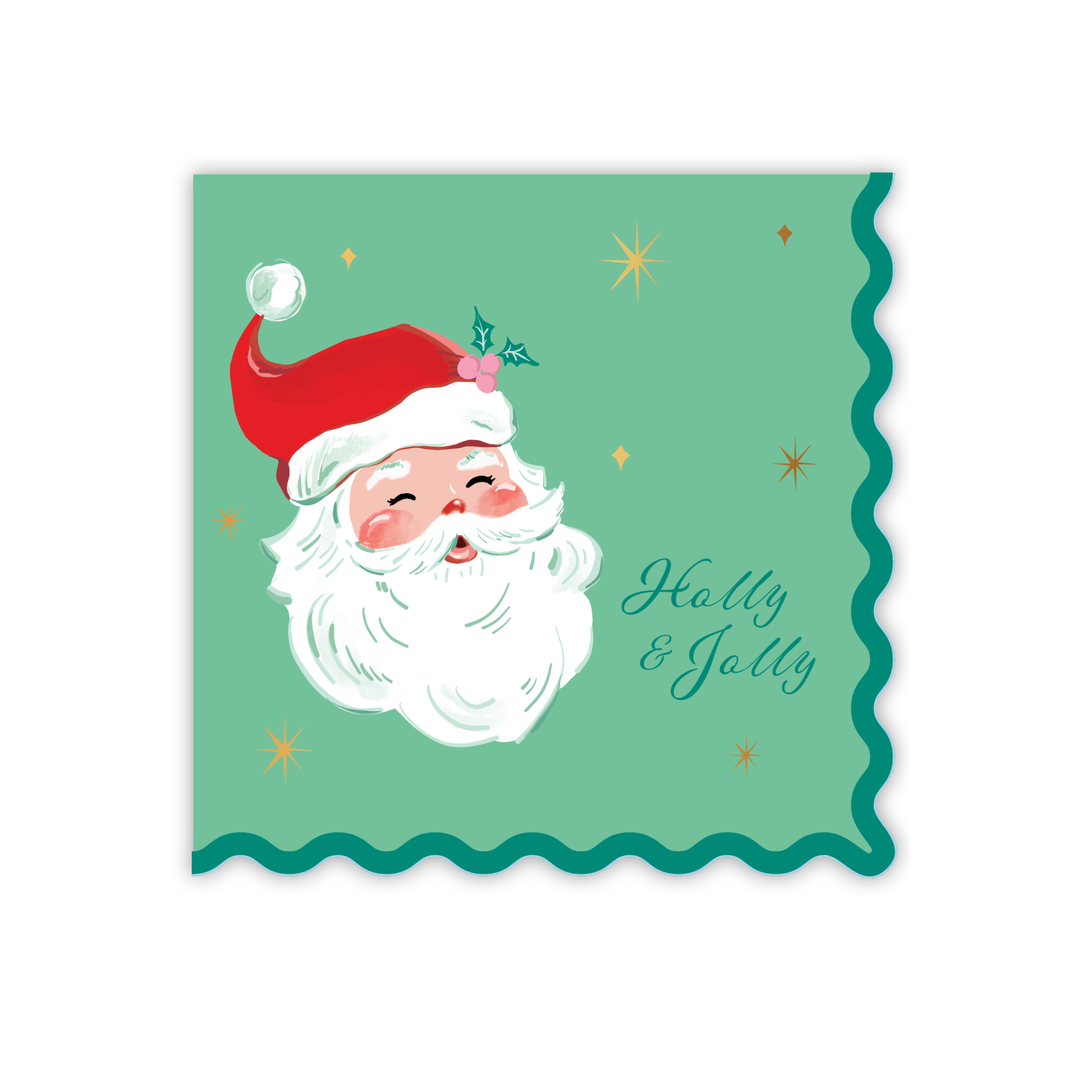 RED & GREEN JOLLY SANTA SMALL NAPKINS Bonjour Fete Napkins RED & GREEN JOLLY SANTA SMALL NAPKINS Bonjour Fete - Party Supplies