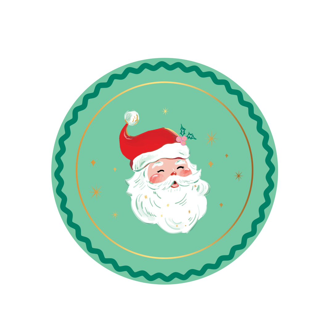 RED & GREEN JOLLY SANTA SMALL PLATES Bonjour Fete Plates RED & GREEN JOLLY SANTA SMALL PLATES Bonjour Fete - Party Supplies