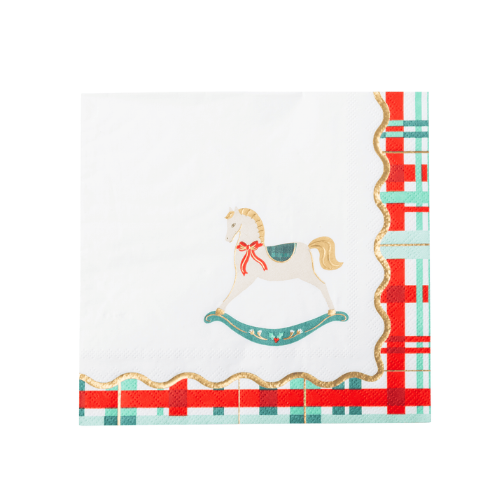 Rocking Horse Plaid Christmas Napkin