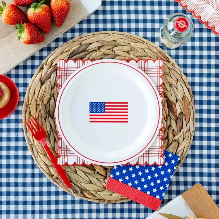 ROUND FLAG PAPER PLATES My Mind’s Eye 4th of July Bonjour Fete - Party Supplies