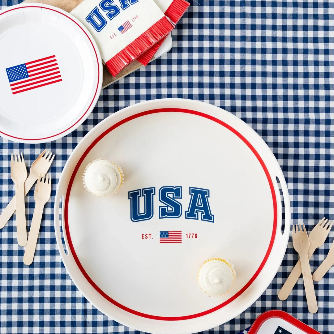 ROUND FLAG PAPER PLATES My Mind’s Eye 4th of July Bonjour Fete - Party Supplies