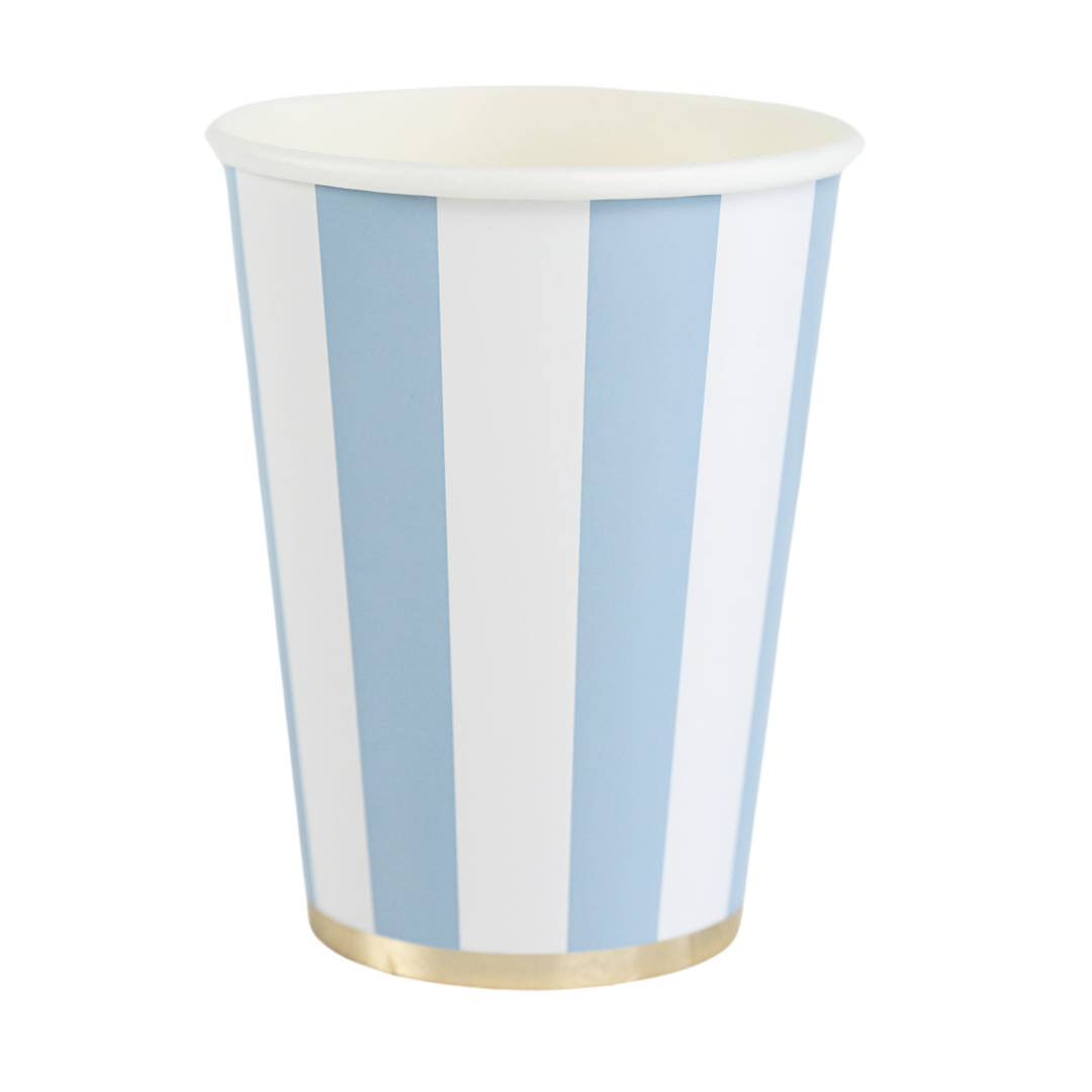 SKY BLUE SIGNATURE CABANA STRIPE CUPS Bonjour Fete Cups SKY BLUE SIGNATURE CABANA STRIPE CUPS Bonjour Fete - Party Supplies