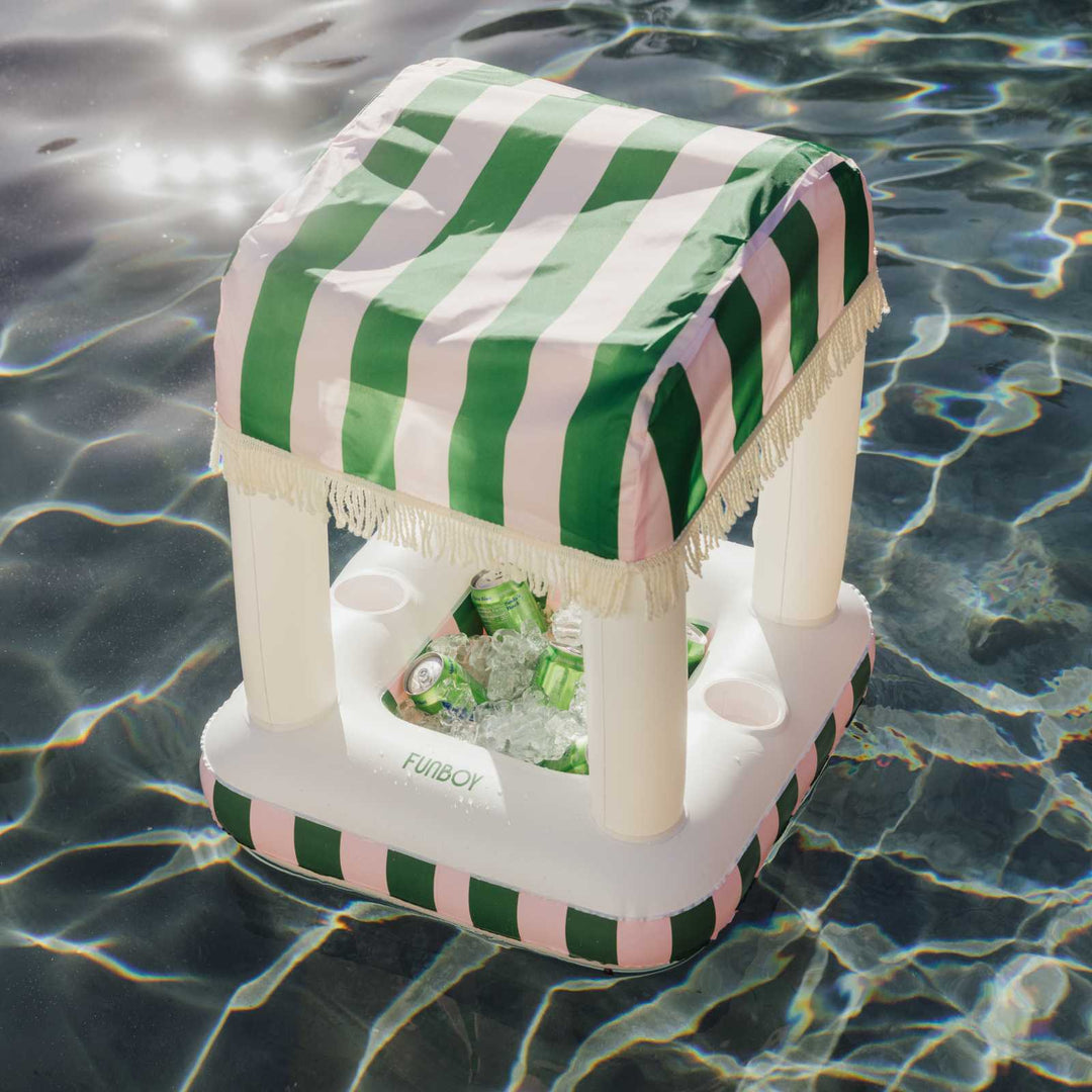 Petite Inflatable Pool Bar, Pink & Green Palm