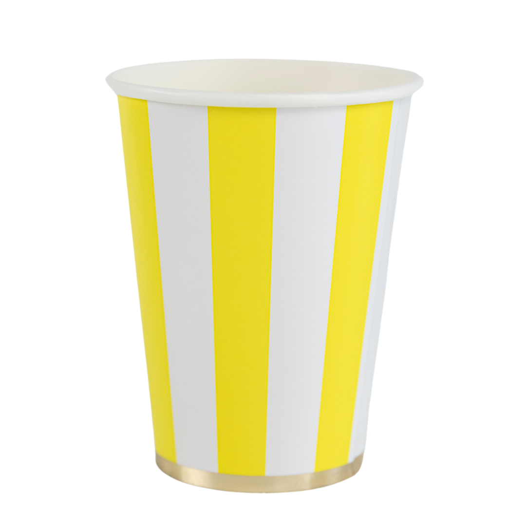 SOLEIL YELLOW SIGNATURE CABANA STRIPE CUPS Bonjour Fete SOLEIL YELLOW SIGNATURE CABANA STRIPE CUPS Bonjour Fete - Party Supplies